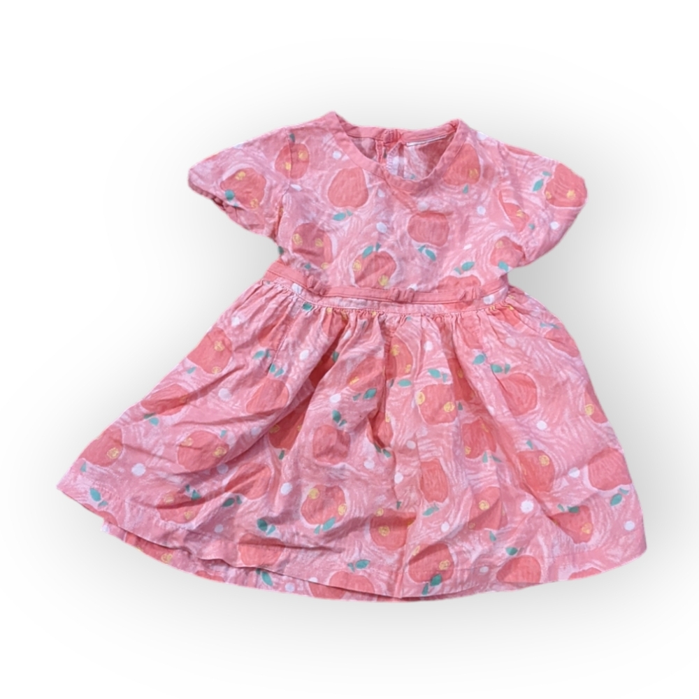 6-12 Months Vintage Pink Apple Dress, Button and Tie Up Back